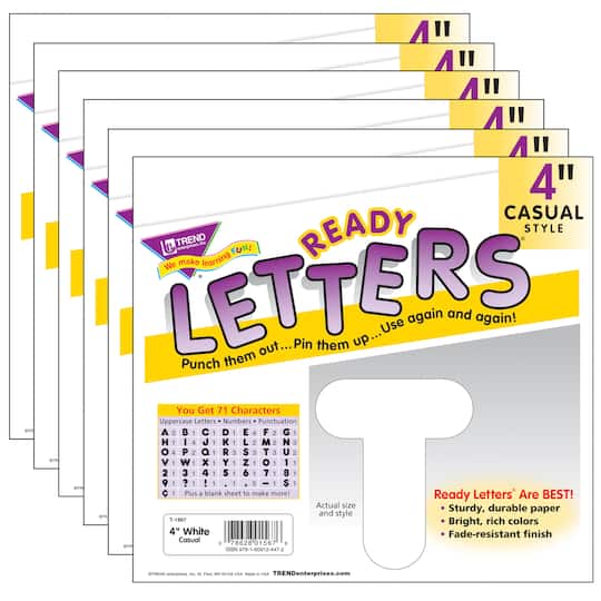 TREND Enterprises® White 4" Casual Uppercase Ready Letters®, 6 Packs